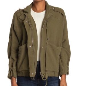 BLANKNYC Military Jacket Womens Medium Green Cotton Zip Front Pockets Raw Hem